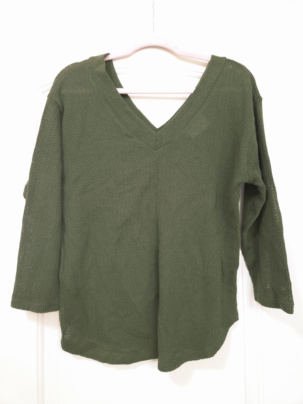 V-Neck Lightweight Knit Sweater in Olive Green